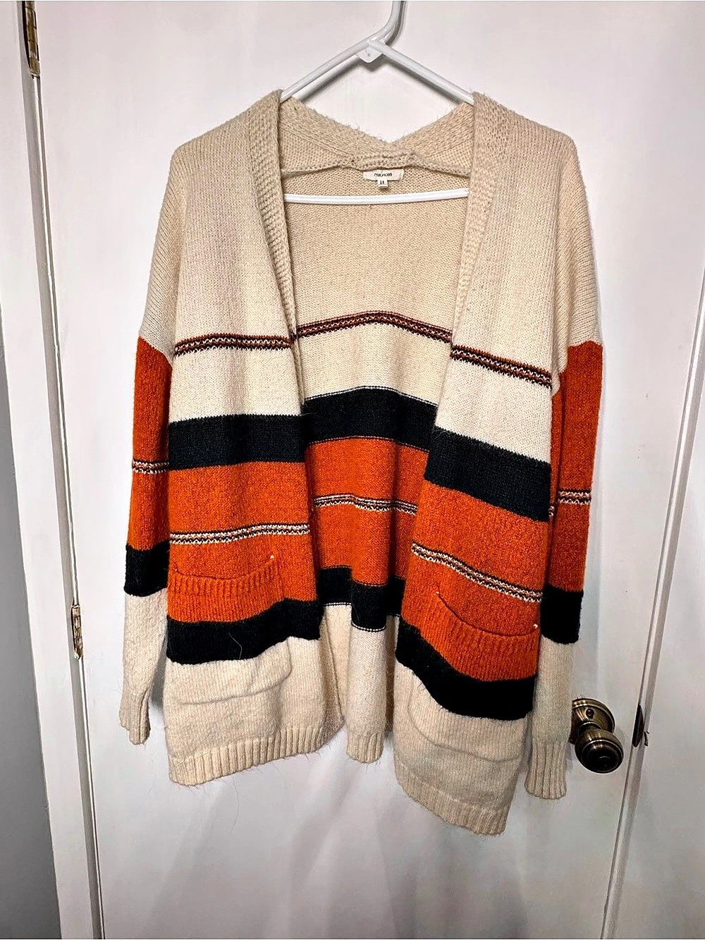 Maurices Color Block Cardigan in Orange & Cream Size XXL
